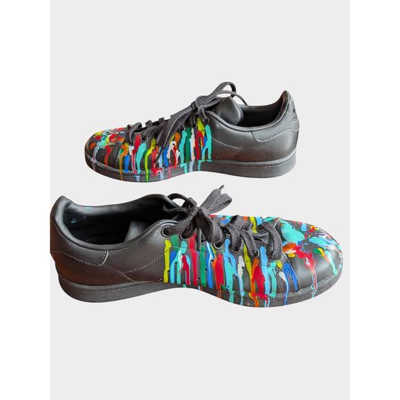 Adidas Stan Smith Men’s 8 Black Leather Sneakers Custom Paint Splatter Art Shoes main image 11